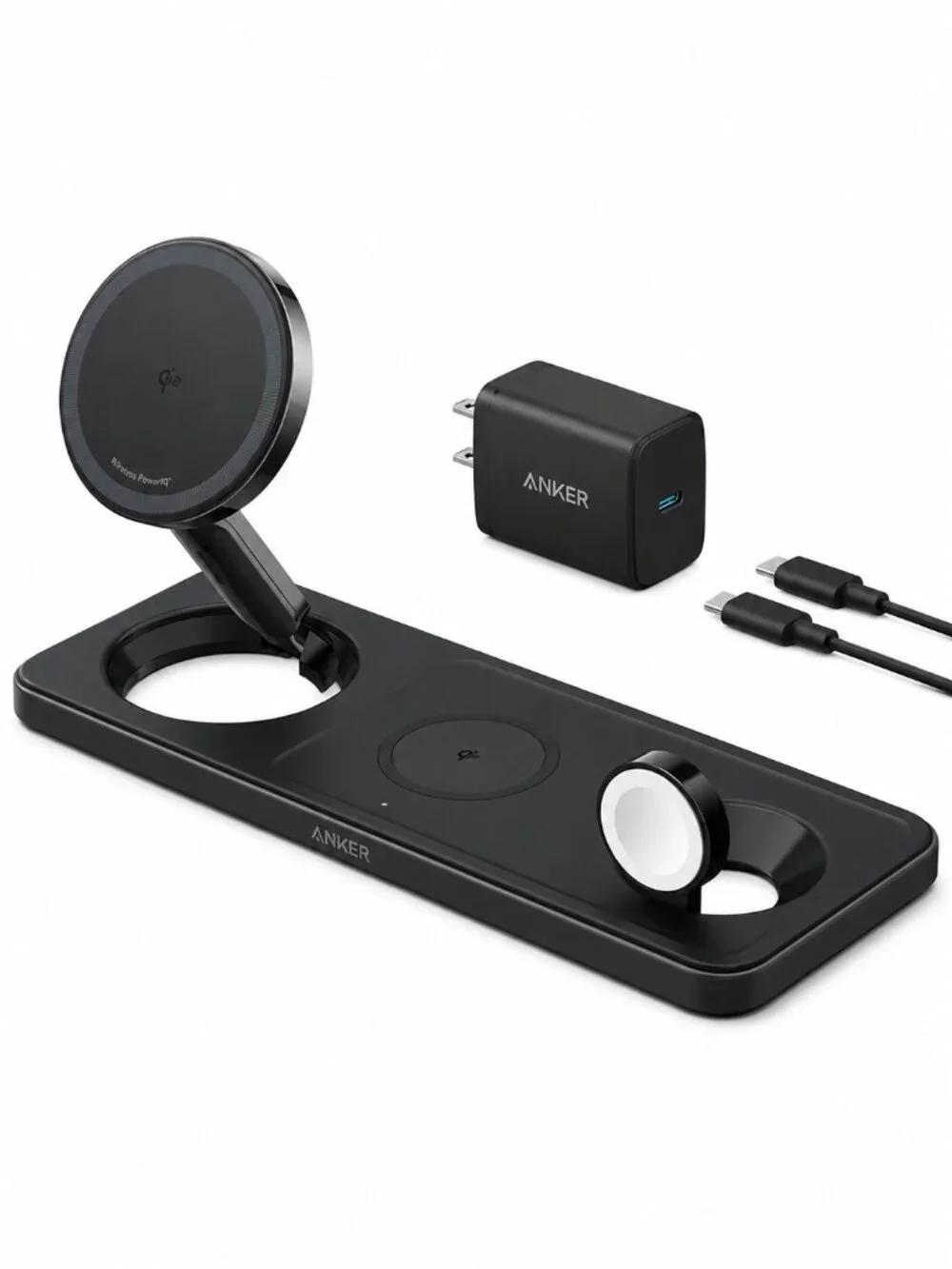 Anker MagGo Wireless Charging Station (3-in-1 Pad) with Charger and USB-C Cable